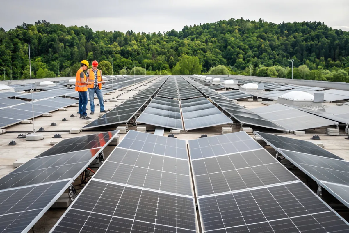 Sistema de paneles solares instalado en la azotea de un inmueble comercial en Guadalajara